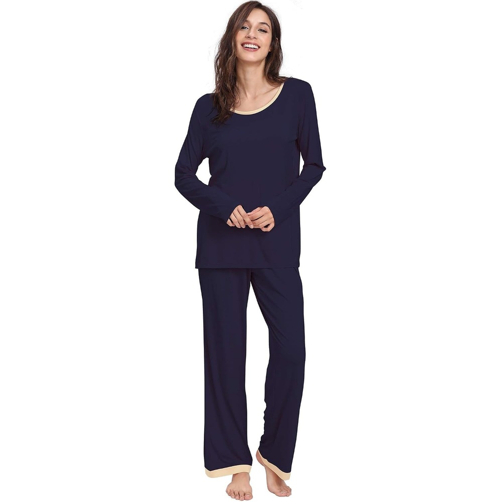 image:imageGYS Womens Bamboo Viscose Long Sleeve Pajamas SetA Navy