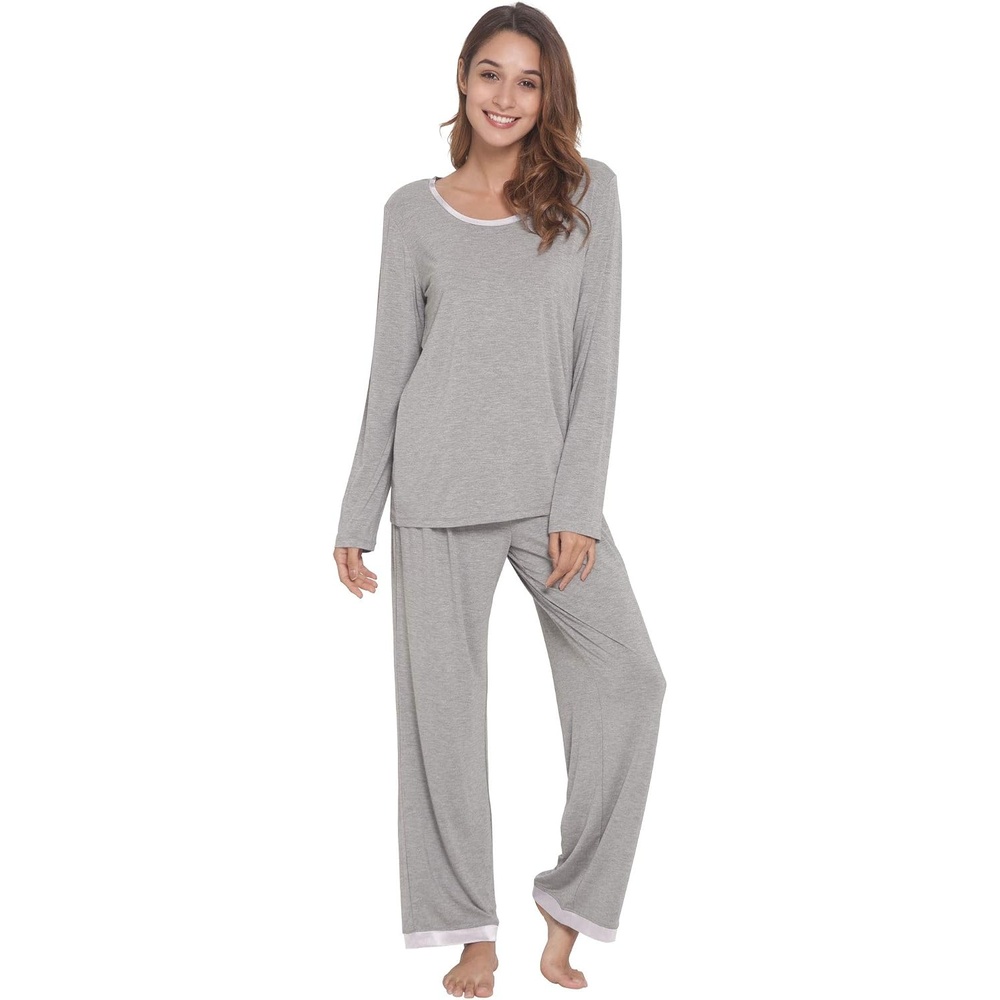 image:imageGYS Womens Bamboo Viscose Long Sleeve Pajamas SetA Round Neck  Heather Grey