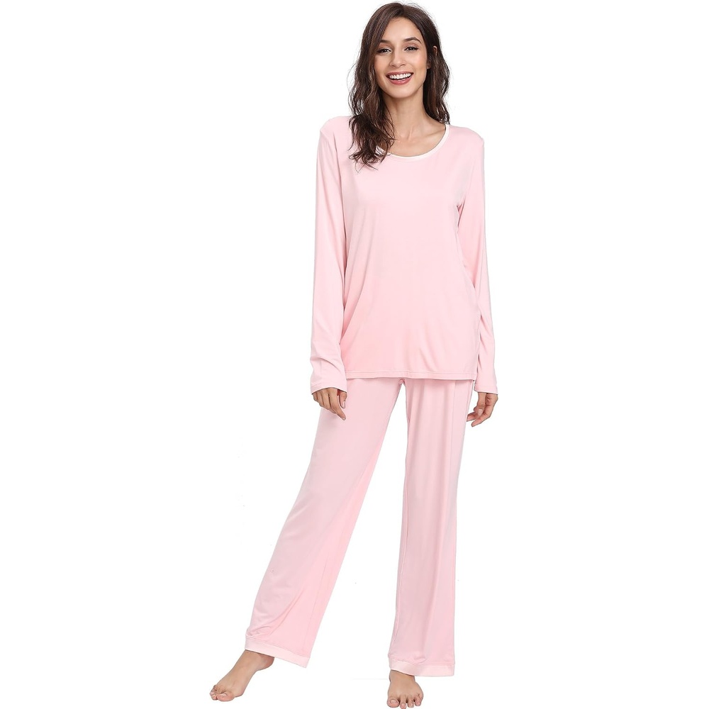 image:imageGYS Womens Bamboo Viscose Long Sleeve Pajamas SetA Round Neck  Pink