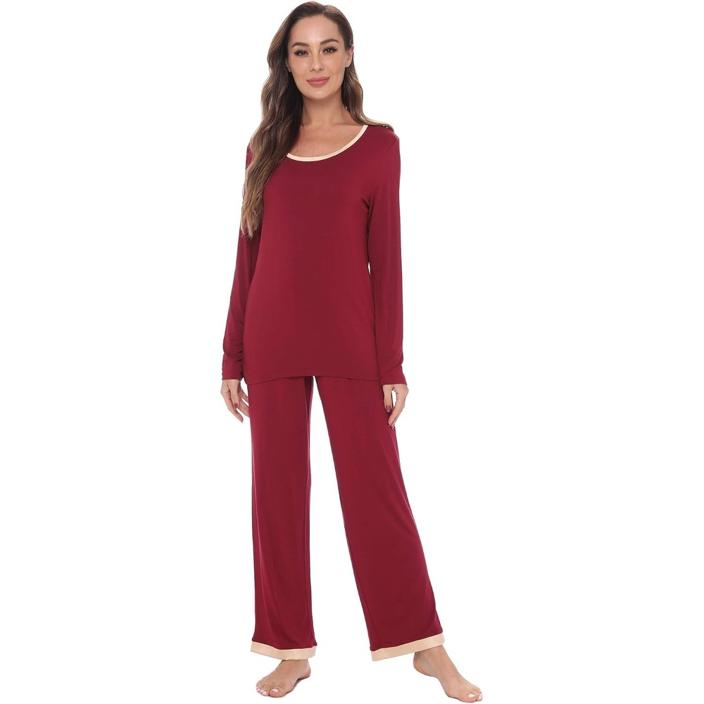 image:imageGYS Womens Bamboo Viscose Long Sleeve Pajamas SetA Round Neck  Wine
