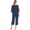 GYS Bamboo Viscose Capri Pajamas for Women Set Cooling 3/4 Sleeve Pjs(Light Navy)