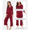 GYS Bamboo Viscose Capri Pajamas for Women Set, Soft 3/4 Sleeve Sleepwear(Wine Red)