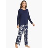 GYS Bamboo Viscose Cooling Long Sleeve Pajamas for Women(A- Navy)