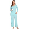 GYS Bamboo Viscose Cooling Long Sleeve Pajamas for Women(B- Aqua)