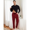 GYS Bamboo Viscose Men’s Pajama Sets, Comfy Long Sleeve Sleepwear(Black/Red Plaid)