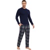 GYS Bamboo Viscose Men’s Pajama Sets, Comfy Long Sleeve Sleepwear(Navy/Plaid)