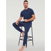 GYS Bamboo Viscose Mens Pajamas Set Short Sleeve Lounge Set for Hot Flashes(Deep Blue)