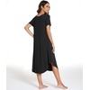 GYS Bamboo Viscose Nightgowns for Women Short Sleeve Sleep Shirt(Black)