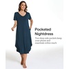 GYS Bamboo Viscose Nightgowns for Women Short Sleeve Sleep Shirt(Darkcyan)