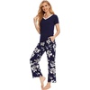 GYS Bamboo Viscose Pajamas for Women Cooling Sleepwear for Hot Flashes(Navy Flowers)