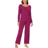 GYS Women’s Bamboo Viscose Long Sleeve Pajamas Set(A- Purplish Red)