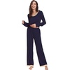GYS Women’s Bamboo Viscose Long Sleeve Pajamas Set(A- Round Neck – Navy)