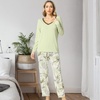 GYS Women’s Bamboo Viscose Long Sleeve Pajamas Set(C- Cantaloupe Green)