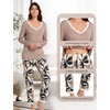 GYS Women’s Bamboo Viscose Long Sleeve Pajamas Set(D- Brown/Plants)