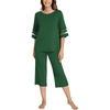 GYS Bamboo Viscose Capri Pajamas for Women Set Cooling 3/4 Sleeve Pjs(Dark Green)
