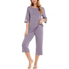 GYS Bamboo Viscose Capri Pajamas for Women Set Cooling 3/4 Sleeve Pjs(Violet)