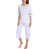 GYS Bamboo Viscose Capri Pajamas for Women Set Cooling 3/4 Sleeve Pjs(White)