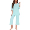 GYS Bamboo Viscose Capri Pajamas for Women Set, Soft 3/4 Sleeve Sleepwear(Aqua)