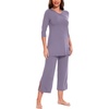 GYS Bamboo Viscose Capri Pajamas for Women Set, Soft 3/4 Sleeve Sleepwear(Violet)