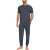 GYS Bamboo Viscose Mens Pajamas Set Short Sleeve Lounge Set for Hot Flashes(Grayish Blue)