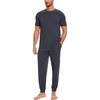 GYS Bamboo Viscose Mens Pajamas Set Short Sleeve Lounge Set for Hot Flashes(Midnight Blue)