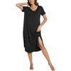 GYS Bamboo Viscose Nightgowns for Women Short Sleeve Sleep Shirt(Black)