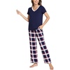 GYS Bamboo Viscose Pajamas for Women Cooling Sleepwear for Hot Flashes(Navy Red Plaid)