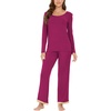 GYS Women’s Bamboo Viscose Long Sleeve Pajamas Set(A- Purplish Red)