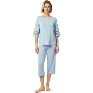 GYS Bamboo Viscose Capri Pajamas for Women Set Cooling 3/4 Sleeve Pjs(Light Blue)
