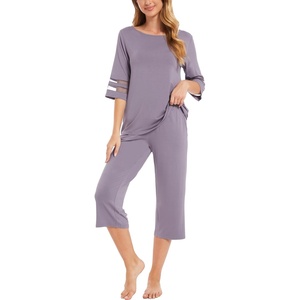 GYS Bamboo Viscose Capri Pajamas for Women Set Cooling 3/4 Sleeve Pjs(Violet)