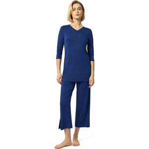 GYS Bamboo Viscose Capri Pajamas for Women Set, Soft 3/4 Sleeve Sleepwear(Deep Blue)