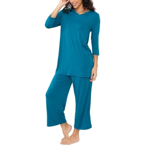 GYS Bamboo Viscose Capri Pajamas for Women Set, Soft 3/4 Sleeve Sleepwear(Teal Blue)