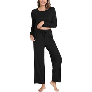 GYS Bamboo Viscose Cooling Long Sleeve Pajamas for Women(A- Black)