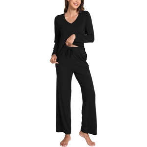 GYS Bamboo Viscose Cooling Long Sleeve Pajamas for Women(B- Black)