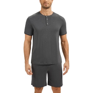 GYS Bamboo Viscose Men’s Cooling Pajama Sets Short Sleeve Sleep Set(Black Melange)
