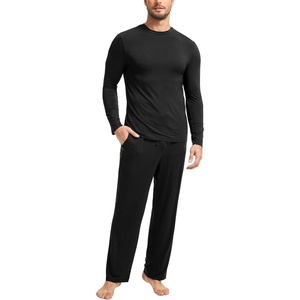 GYS Bamboo Viscose Men’s Pajama Sets, Comfy Long Sleeve Sleepwear(Black)