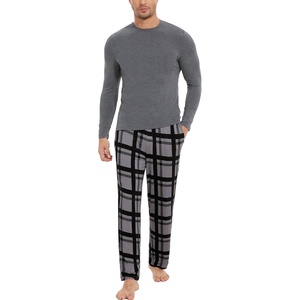 GYS Bamboo Viscose Men’s Pajama Sets, Comfy Long Sleeve Sleepwear(Dark Heather Grey/Plaid)