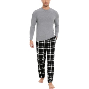 GYS Bamboo Viscose Men’s Pajama Sets, Comfy Long Sleeve Sleepwear(Heather Grey/Plaid)