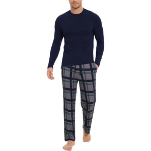 GYS Bamboo Viscose Men’s Pajama Sets, Comfy Long Sleeve Sleepwear(Navy/Plaid)