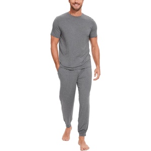 GYS Bamboo Viscose Mens Pajamas Set Short Sleeve Lounge Set for Hot Flashes(Dark Heather Grey)