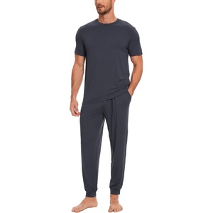 GYS Bamboo Viscose Mens Pajamas Set Short Sleeve Lounge Set for Hot Flashes(Midnight Blue)