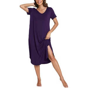 GYS Bamboo Viscose Nightgowns for Women Short Sleeve Sleep Shirt(Purple)