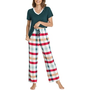 GYS Bamboo Viscose Pajamas for Women Cooling Sleepwear for Hot Flashes(Green Plaid)