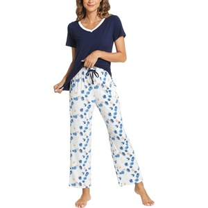 GYS Bamboo Viscose Pajamas for Women Cooling Sleepwear for Hot Flashes(Navy)