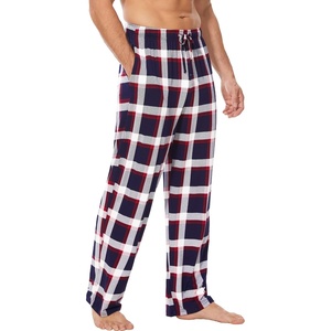 GYS Mens Bamboo Viscose Pajama Pants Sleep Lounge Bottoms(Navy & Red Plaid)