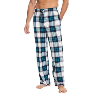 GYS Mens Bamboo Viscose Pajama Pants Sleep Lounge Bottoms(White & Green Plaid)