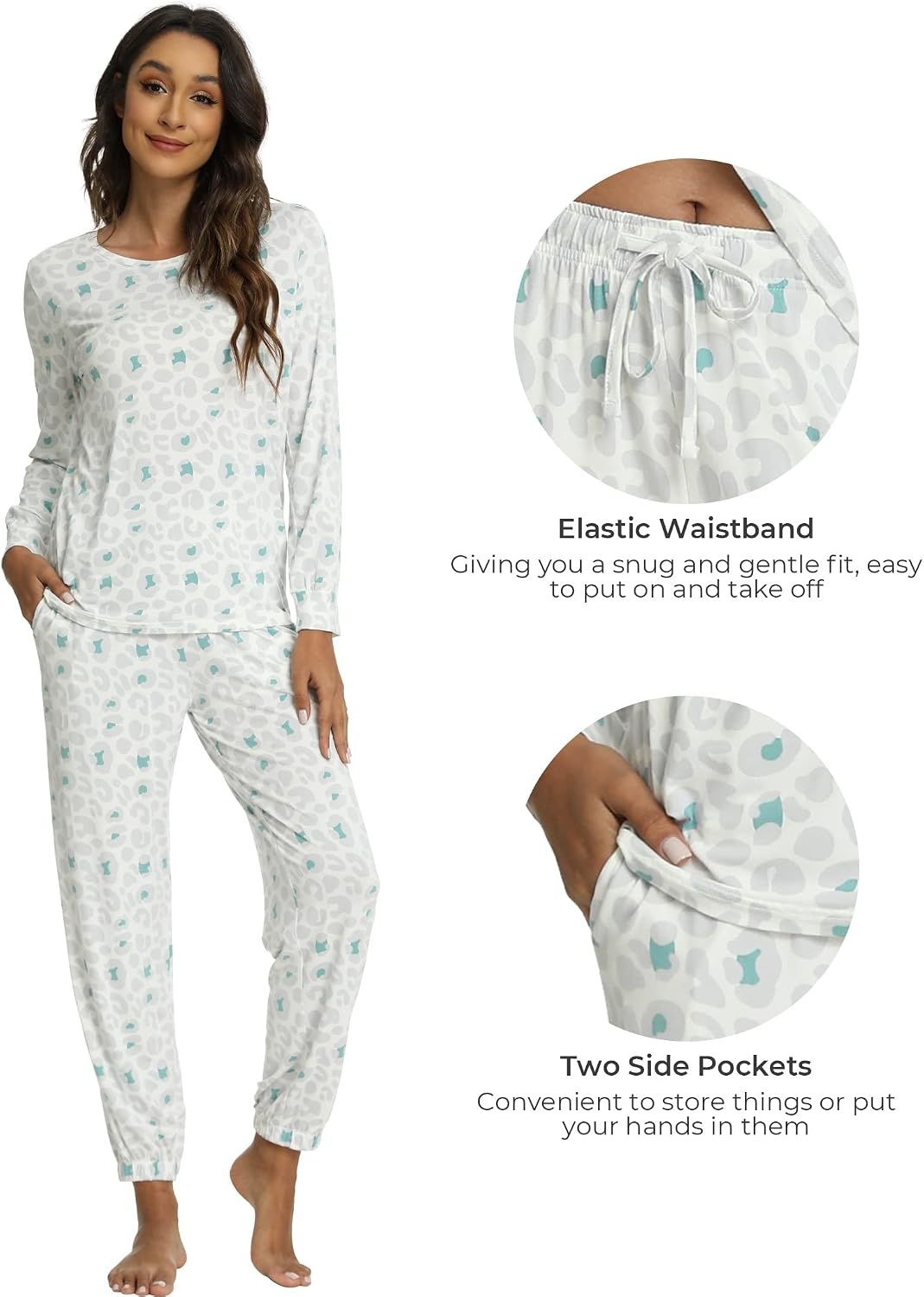 image:imageGYS Bamboo Viscose Cooling Long Sleeve Pajamas for WomenGrey Leopard