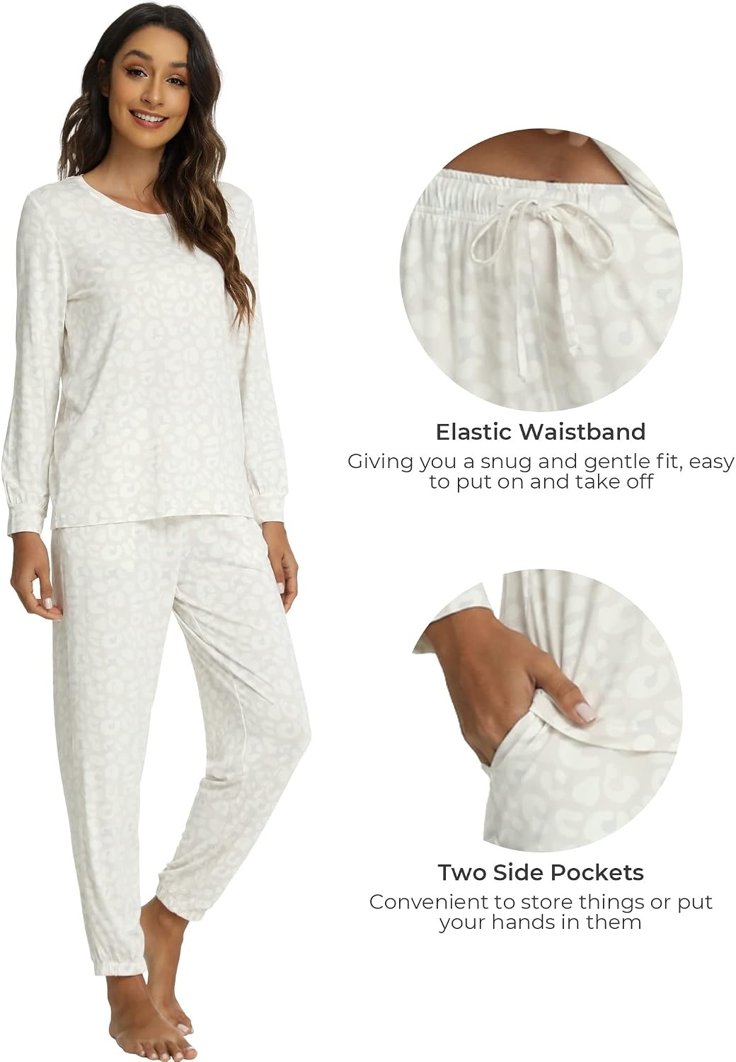 image:imageGYS Bamboo Viscose Cooling Long Sleeve Pajamas for WomenOat Leopard
