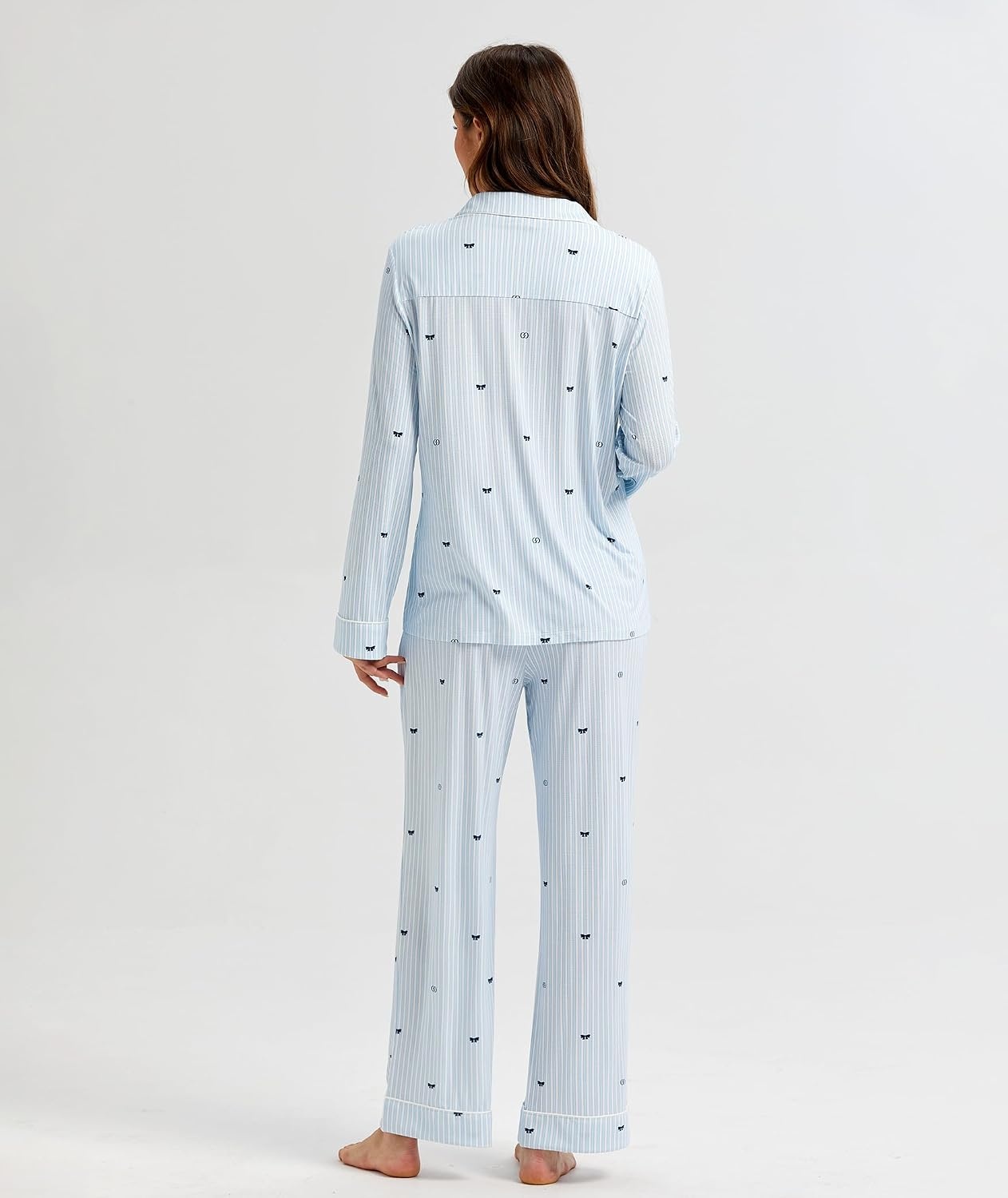 image:imageGYS Bamboo Viscose Long Sleeve Pajamas for WomenBlue Stripes