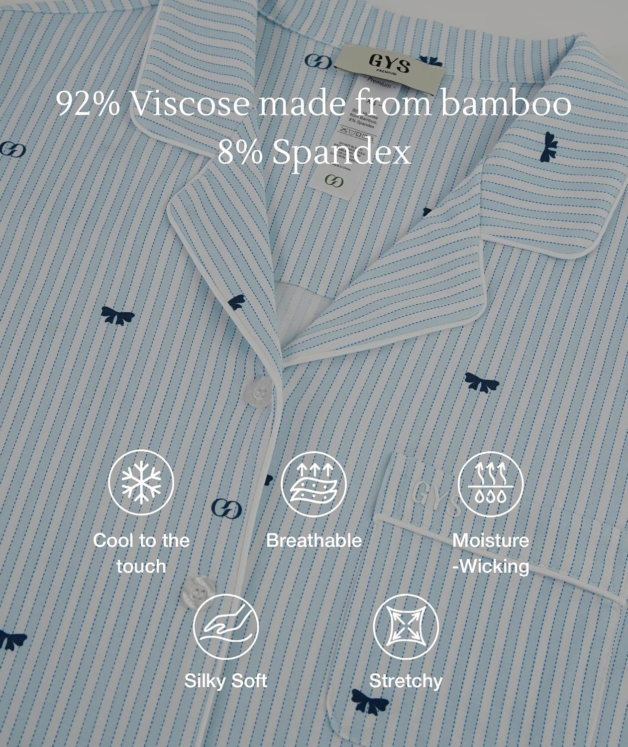 image:imageGYS Bamboo Viscose Long Sleeve Pajamas for WomenBlue Stripes